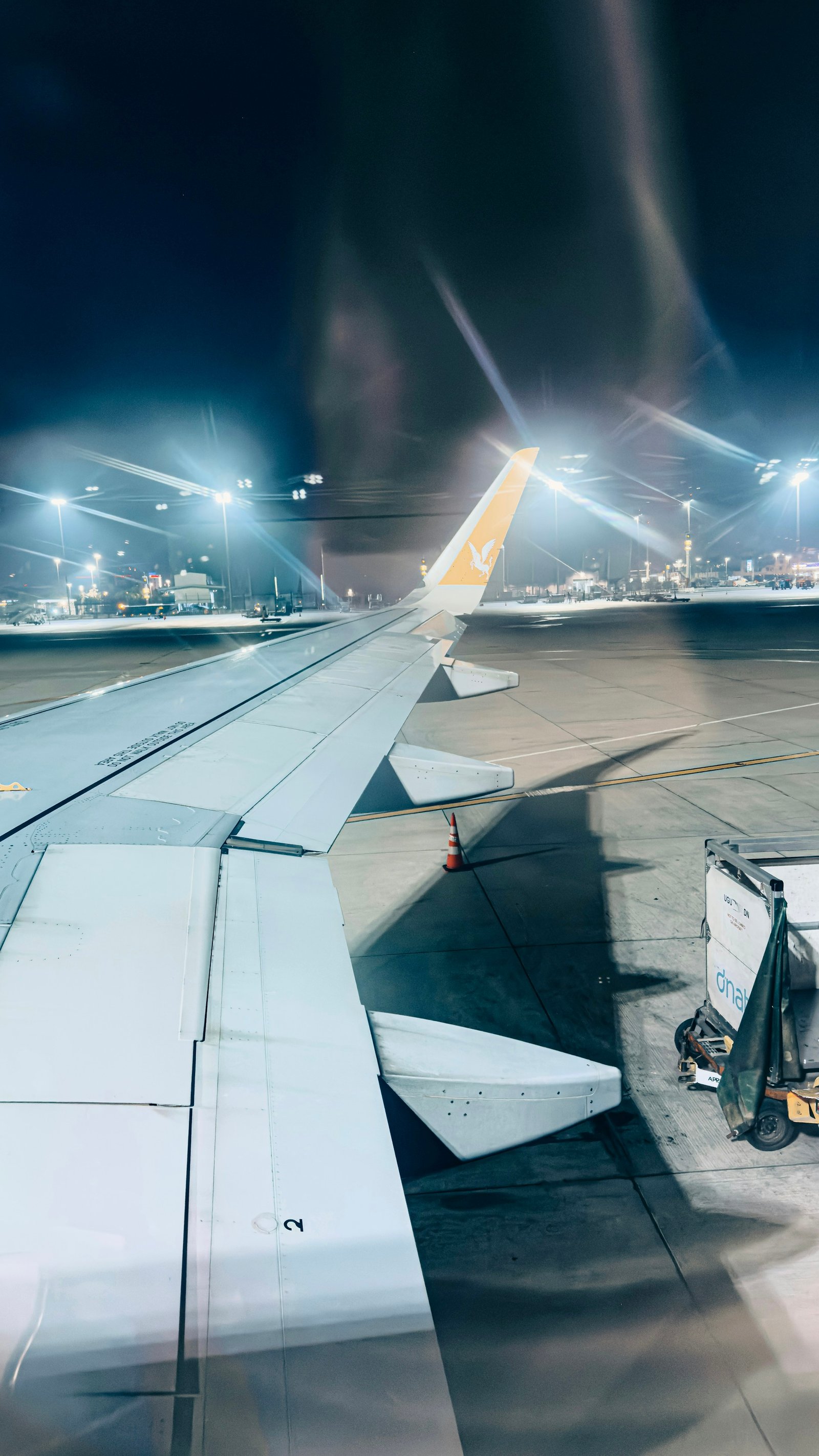 Aircraft wing on an illuminated apron